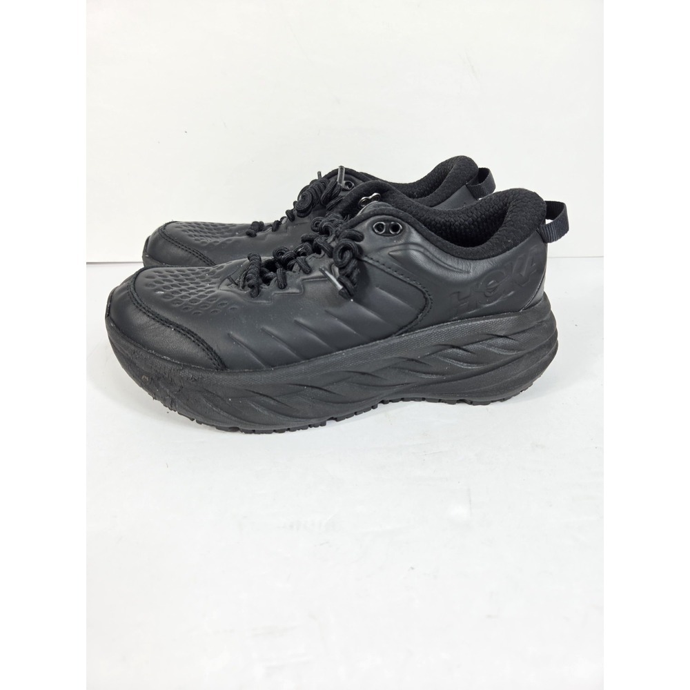 Hoka One One Bondi SR Black Leather Oil Slip Resistant Work Shoes Women 7.5